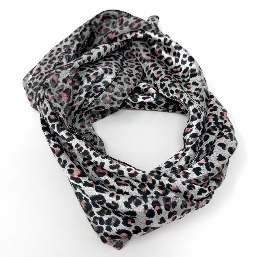 Sheer Leopard Print Scarf Pink/Peach Black Lightweight Silky Wrap